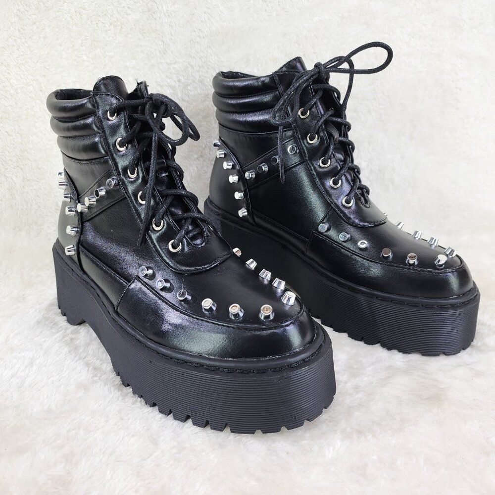 NEW Emo Punk Studded Combat Platform Sneaker Boots Black